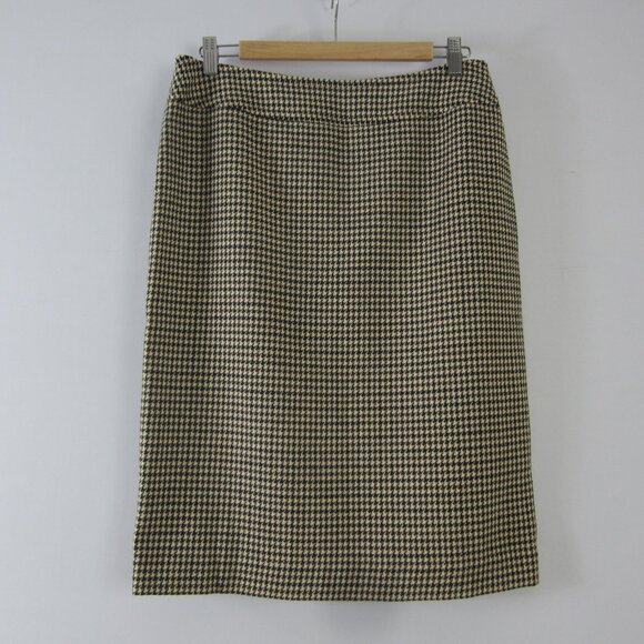 New Brooks Brothers Womens 10 Brown Houndstooth Plaid Wool A Line Skirt Medium - Picture 1 of 8